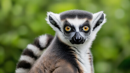 Obraz premium Curious ring-tailed lemur staring into the camera with a soft-focus background