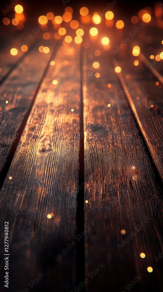 Aufkleber rustic wooden surface illuminated by warm bokeh lights creating a cozy and festive atmosphere perfec