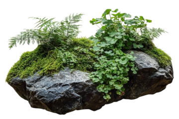 stone with plants isolated on white background