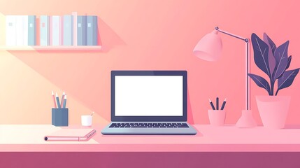 Minimalist Workspace Featuring Laptop and Desk Plants