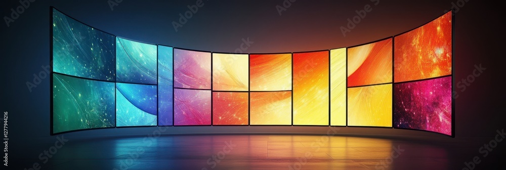Poster curved multimedia display wall for dynamic presentations and digital content showcase