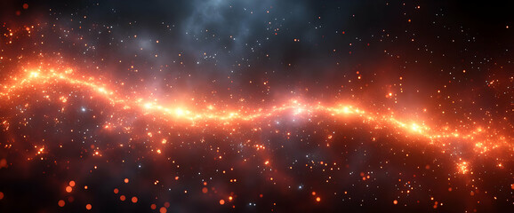 Fototapeta premium Dramatic Cosmic Nebula with a Central Stream of Fiery Orange Light and Scattered Stars