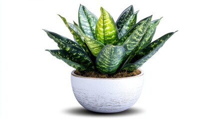 Variegated Snake Plant in Speckled White Pot