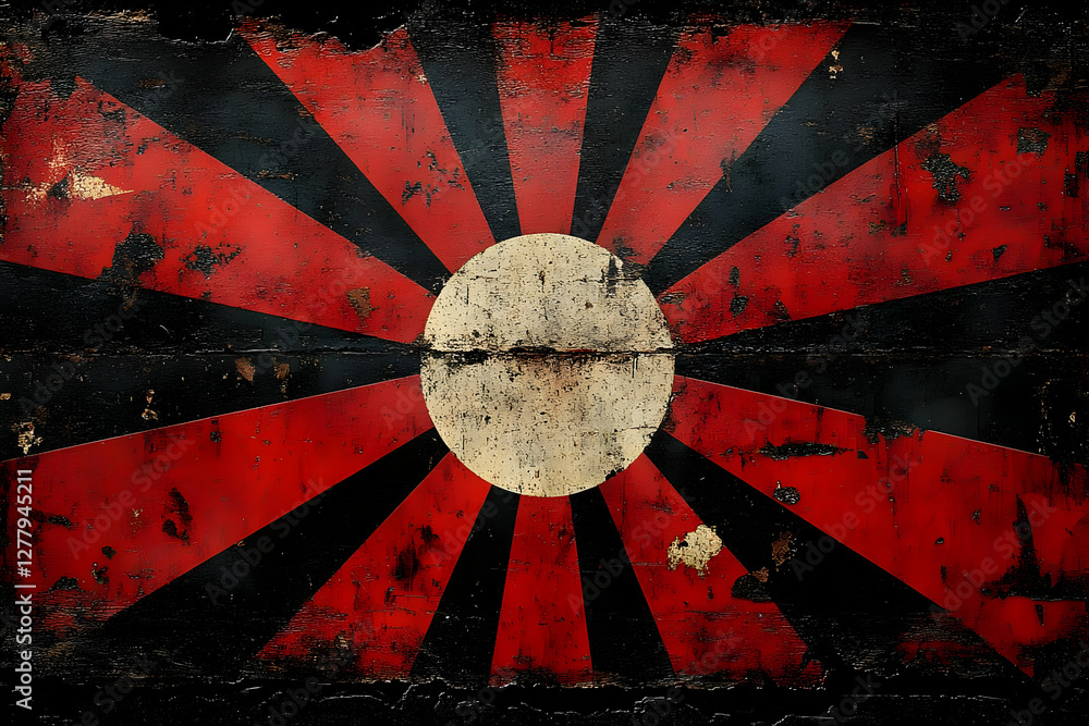 Aufkleber grunge distressed red and black sunburst pattern texture background with weathered look
