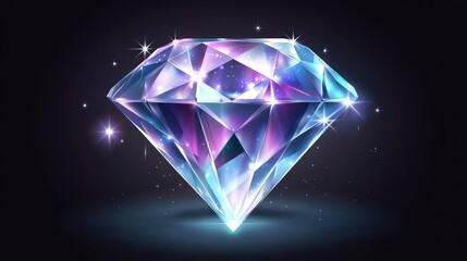 A luminous diamond sparkles with cosmic colors on a dark background