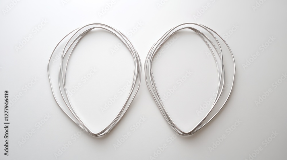 Poster two teardrop shaped wire objects on a white background