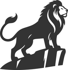 lion standing on a cliff and looking determined