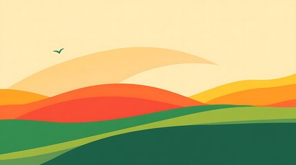 Obraz premium Abstract Landscape with Bird and Colorful Hills