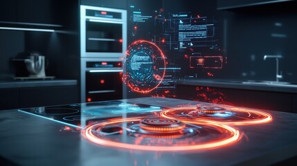 Futuristic Kitchen with Holographic Technology Display