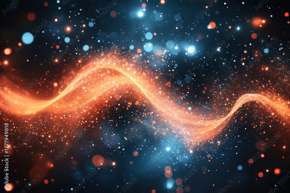 Poster ethereal cosmic wave of light in a dark space background with sparkling stars and bokeh effect creat
