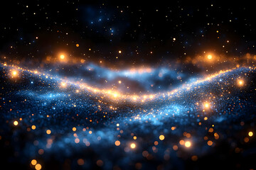 Obraz premium Blue and Gold Glittering Abstract Background with Sparkly Texture and Festive Atmosphere