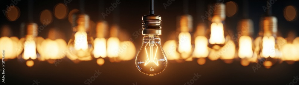 Aufkleber a series of glowing light bulbs hang from above, creating a warm and inviting atmosphere with a soft