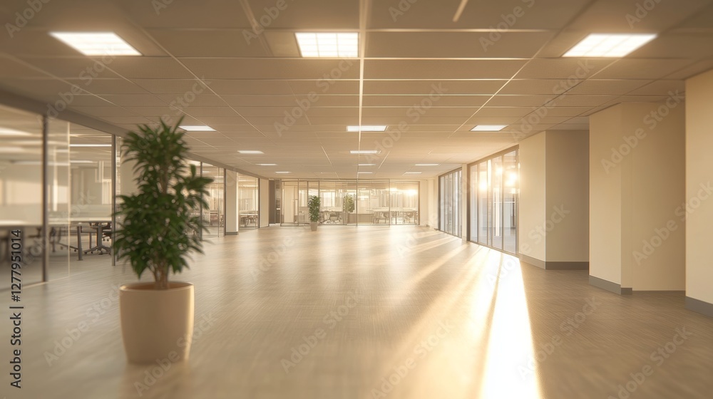Poster empty office space with a soft, blurred background. ideal for design projects featuring open workspa