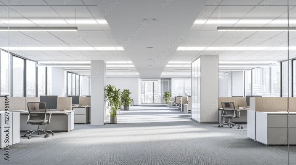 Poster empty office space with a soft, blurred background. ideal for design projects featuring open workspa