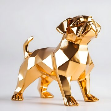 Shimmering Gold Polygonal Dog Sculpture   Elegant Metallic Figurine Decor