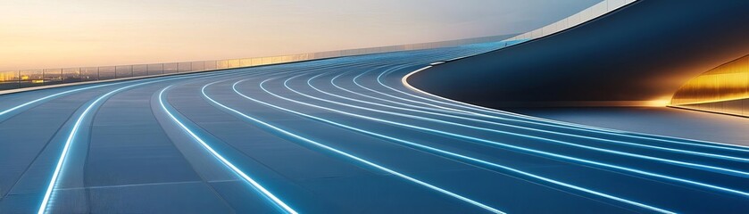 Sleek outdoor running track with embedded lighting and futuristic design