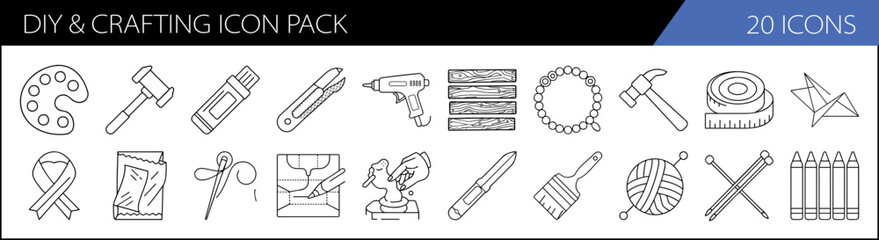 DIY & Crafting Icon Pack - A collection of 20 icons showcasing tools and materials for DIY and crafting projects, ideal for creative design work.

 