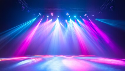 Stage lighting, concert venue, beams, show, empty, haze, purple, blue, spotlights, background