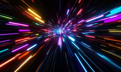 Fototapeta premium Black Sky Highlighted by Multicolored Glowing Rays for a Dramatic and Futuristic Effect