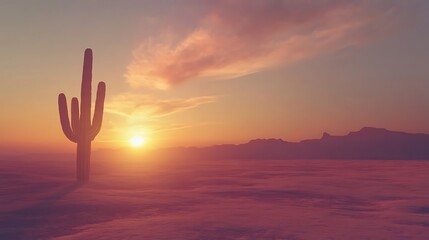 Saguaro Cactus Silhouette at Sunset in the Desert