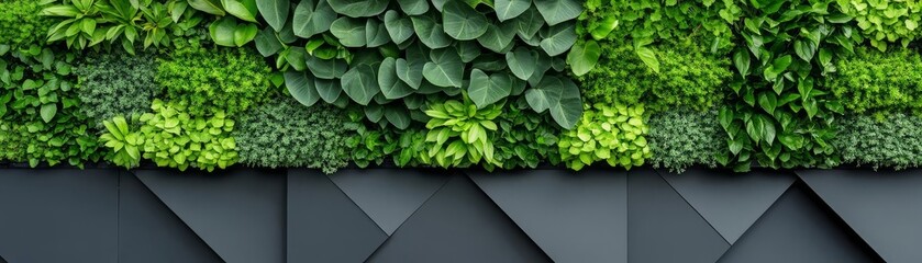Sleek vertical garden with geometric patterns, contemporary nature integration