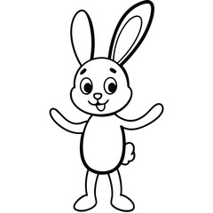 Cartoon Illustration of a Cute Bunny Rabbit with Open Arms in Black and White