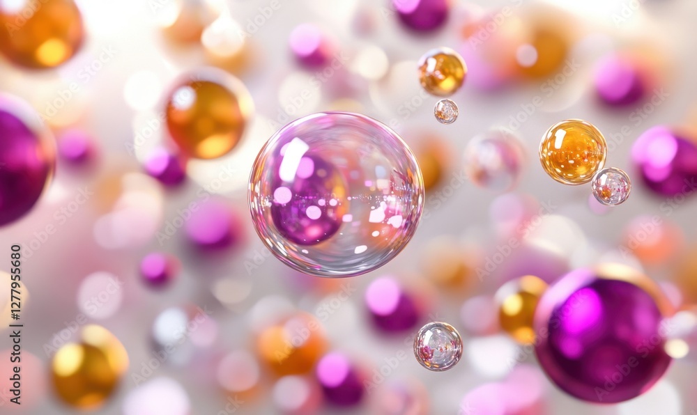 Poster colorful bubbles floating in a soft-focus background, creating a dreamy atmosphere