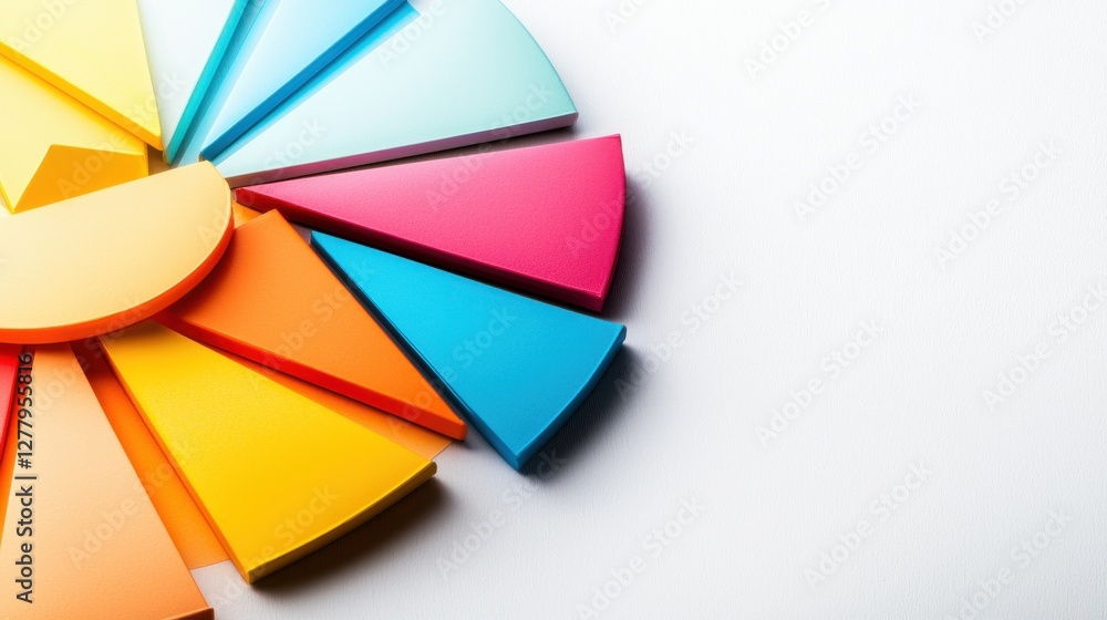 Poster vibrant geometric abstract composition with overlapping colored triangles and rectangles