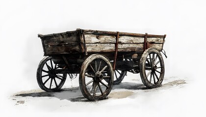Fototapeta premium An aged wooden cart sits against a bright white background