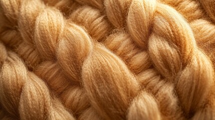 Fototapeta premium Close-up view of a soft beige chunky knit wool yarn texture