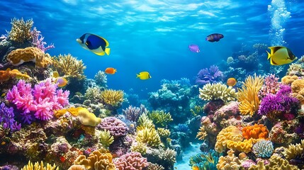 Obraz premium Vibrant Coral Reef With Colorful Fish Swimming