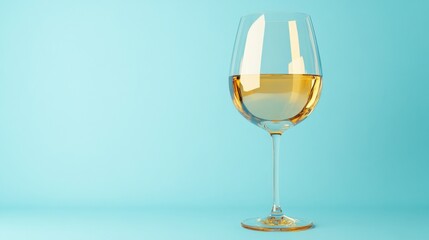 White wine glass, pastel blue background. Drinks menu, website design