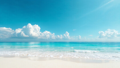 Obraz premium Playa de arena blanca con agua turquesa y cielo azul