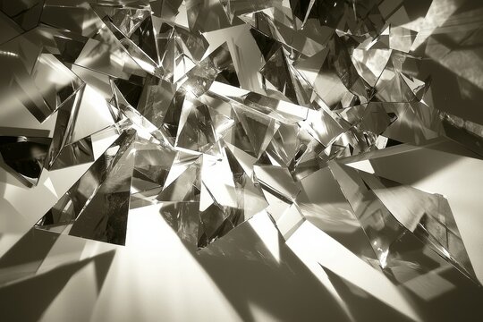 Abstract geometric composition with reflective glass and light play