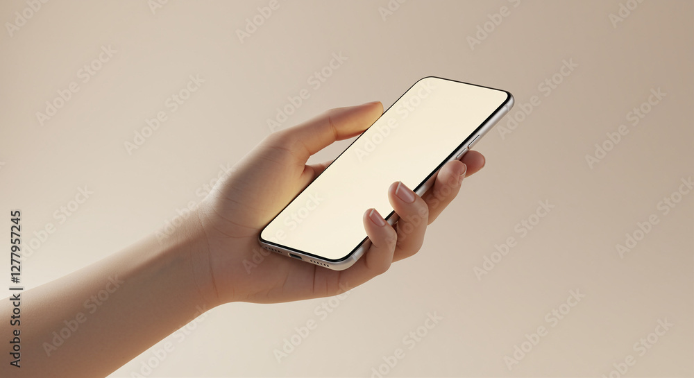 Poster smartphone in hand mockup showcasing mobile device with blank screen held by a hand. hand holding sm