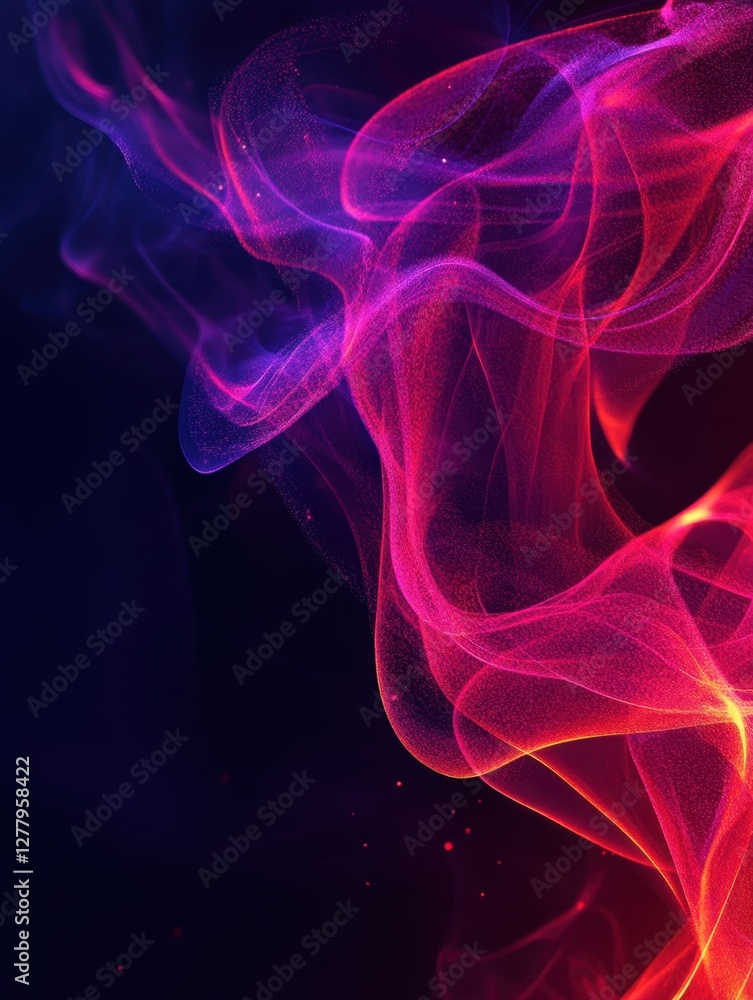 Poster abstract digital art with vibrant flowing lines of pink and purple energy on a dark background creat