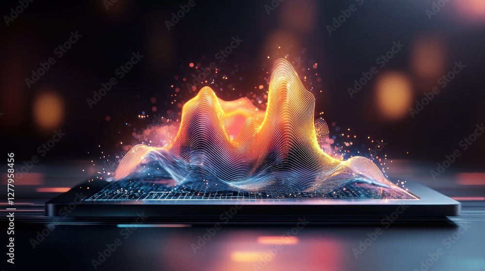Poster futuristic digital data visualization concept with explosive energy wave and glow