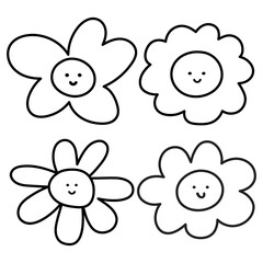 Cute daisies. Outline isolated icons. Illustration on white background.