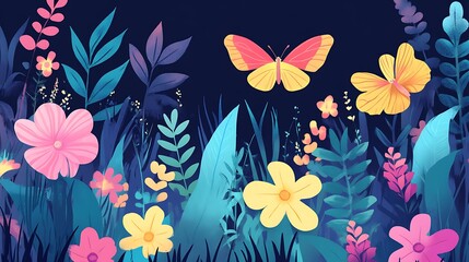 Vibrant Butterflies Flutter Among Colorful Flowers and Lush Plants