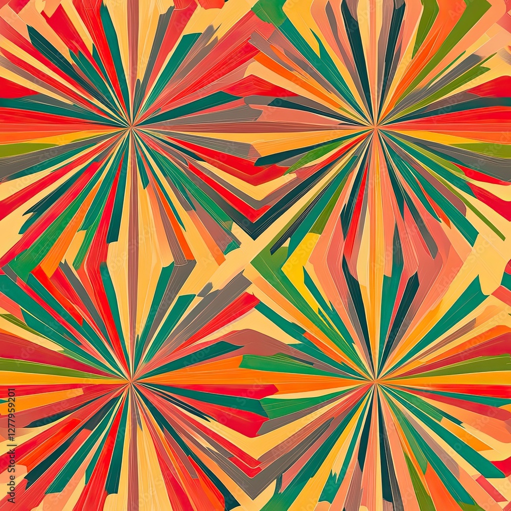 Poster vibrant sunburst pattern multicolored rays seamless design for textile web and print