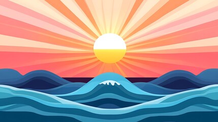 Sunset Over Ocean Waves Abstract Art Design