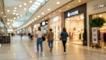 A modern shopping center with soft lighting creates a cozy and stylish atmosphere. Spacious halls and shop windows create a sense of dynamism and movement.