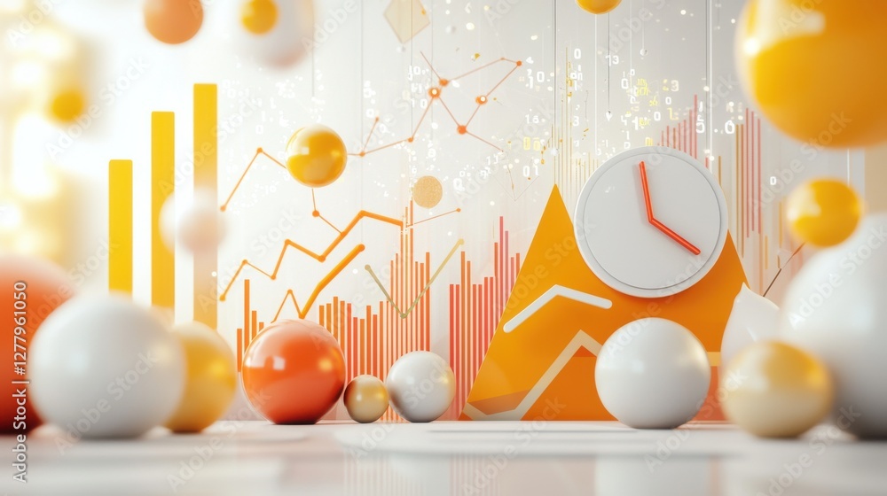 Poster dynamic geometric patterns and data visualizations representing financial growth and analytics