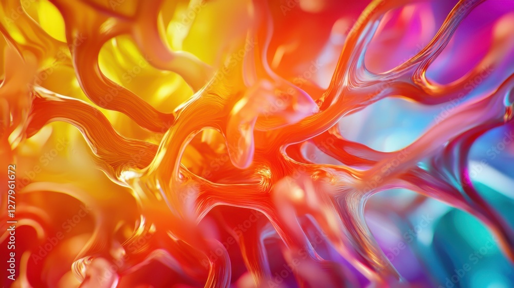 Poster a vibrant, abstract design showcasing intertwining organic forms in bright colors, creating a mesmer