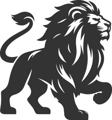 A lion with a battle ready stance