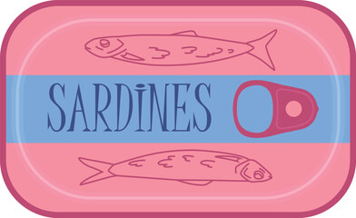 Pink sardines tin can packaging design isolated on transparent bg
