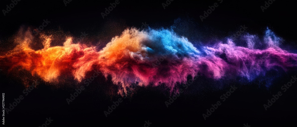Poster abstract explosion of vibrant colorful powder against a dark background creating a dynamic and artis