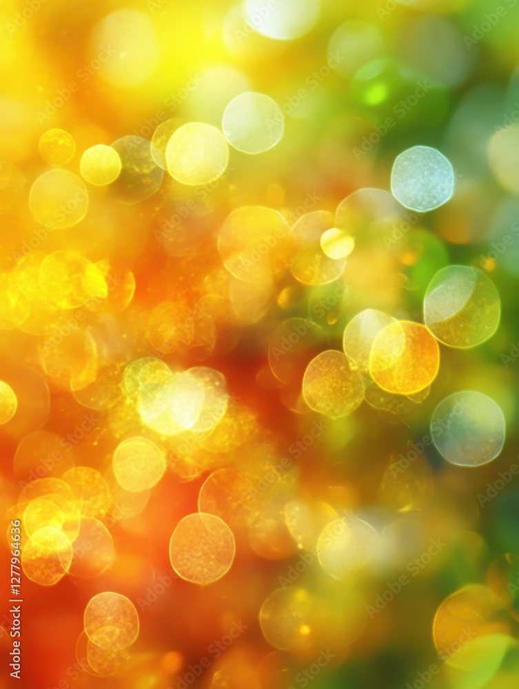 Poster abstract bokeh background with warm tones of yellow orange and green creating a festive and dreamy a