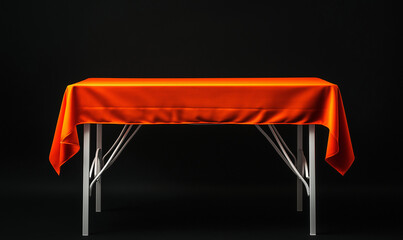 Bright Orange Tablecloth on Modern White Metal Table for a Bold Dining Design
