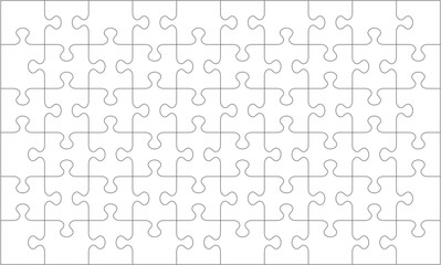 Jigsaw puzzle blank template or cutting guidelines of 60 transparent pieces. Classic style pieces are easy to separate (every piece is a single shape). No acute angles.
